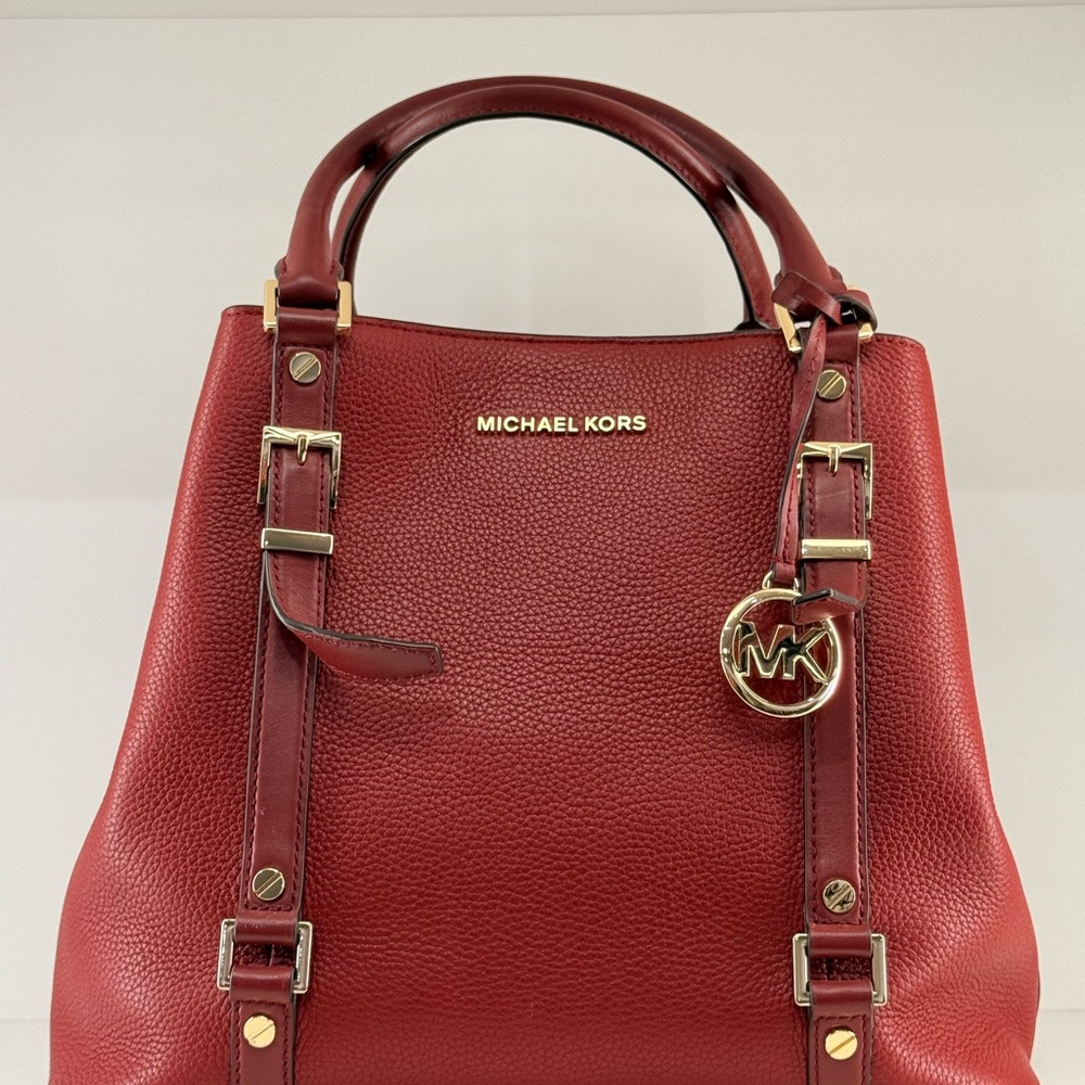 Pre Owned Michael Kors Wine Leather Red Satchel Bag w/ Dustbag